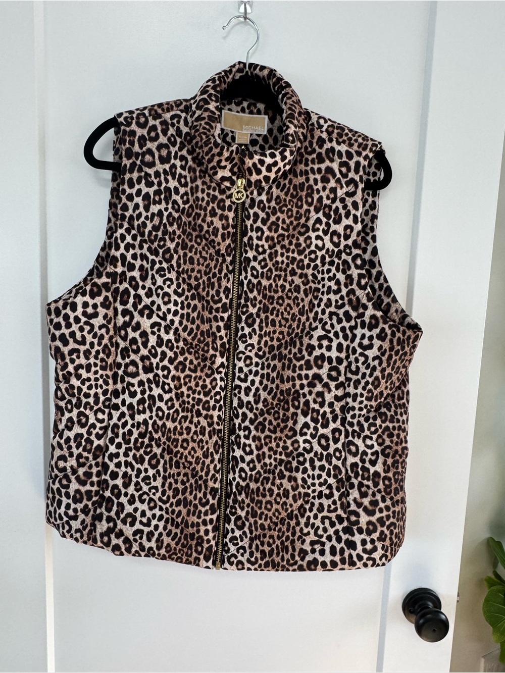 Michael Kors Leopard Print Quilted Vest - Brown/Black